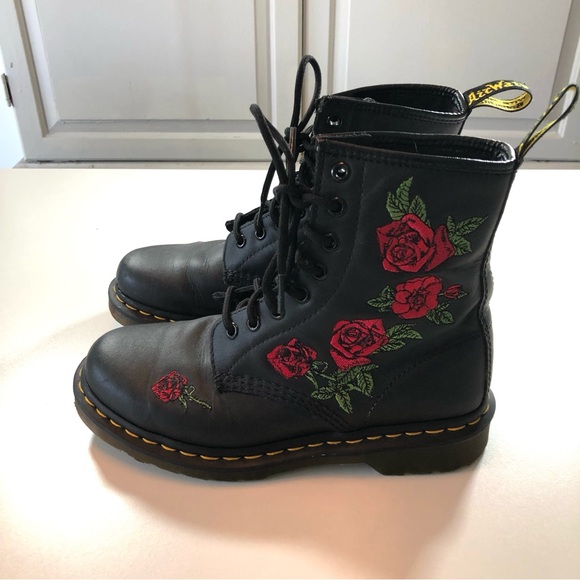 Dr Martens 1460 Vonda Floral Rose Black Leather Lace Up Boots Women’s US Size 7 - Picture 4 of 16